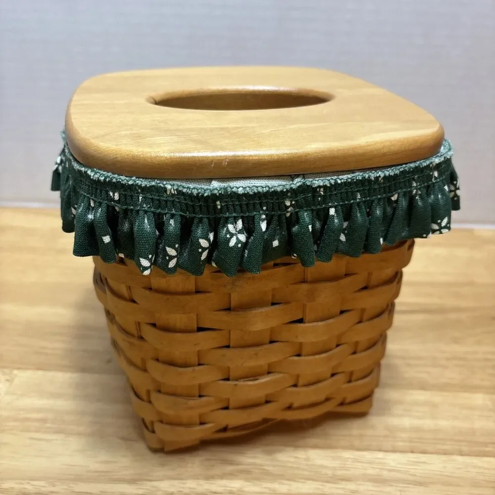 Longaberger Basket Tissue / Kleenex with Lid Holder Marker 1999 With Green Liner